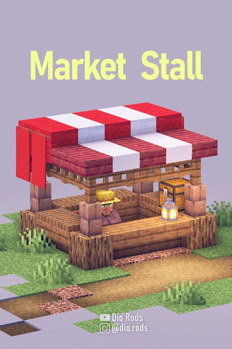 A white and red market stall that I made during my minecraft 1.19 let's play series. Made from spruce, wool, and mud walls. Link in the bio or search "Dio Rods" to find it! Minecraft Building Ideas Useful, Shops In Minecraft Ideas, Minecraft Builds For Survival, Trading Stalls Minecraft, Mc Survival Builds, Minecraft Builds Decoration, Minecraft Shops Ideas Small, Decorative Minecraft Builds, Small Buildings Minecraft