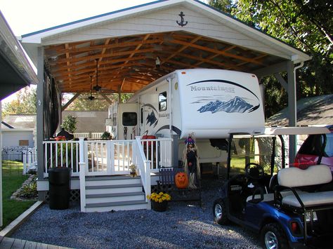 October 12, 2015 Porch For Rv, Camper Porch, Porch For Camper, Rv Shelter, Trailer Deck, Rv Carports, Rv Lots, Rv Cover, Rv Homes