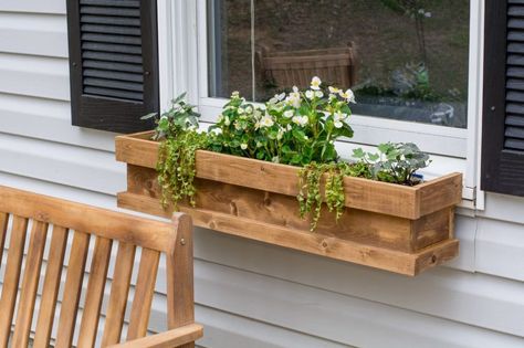 Most people put flowers in planters, but this idea will make your neighbors smile whenever they pass your house! Backyard Planter, Diy Window Box Planter, Hanging Window Boxes, Window Planter Box, Wood Window Boxes, Cedar Window Boxes, Window Boxes Diy, Window Planter, Window Box Garden