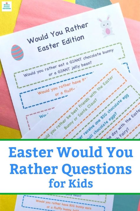 Print off these Easter would you rather questions and play a funny game with your kids this holiday. Perfect for the classroom too.   #fungamesforkids #eastergamesforkids #easterpartyideasforkids #easteregghuntforkids   #freeprintable #icebreakersforkids #wouldyouratherforkids #wouldyouratherquestions Easter Would You Rather For Kids, Easter Questions For Kids, Easter Would You Rather, Zoom Activities, Icebreakers For Kids, Funny Would You Rather, Fun Sheets, Easter Games For Kids, Questions For Kids