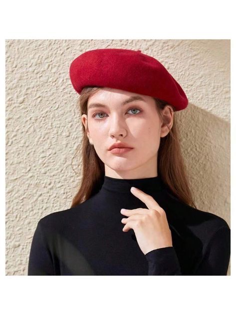 Fall/winter Beret Style Japanese & British Vintage Breathable Wool Painter Hat With Wide Brim For Big Head, Red Red Barett, Artist Hat, Winter Beret, Pink Beret, Beret Fashion, Red Beret, Beret Style, Painter Hat, Bts Inspired Outfits