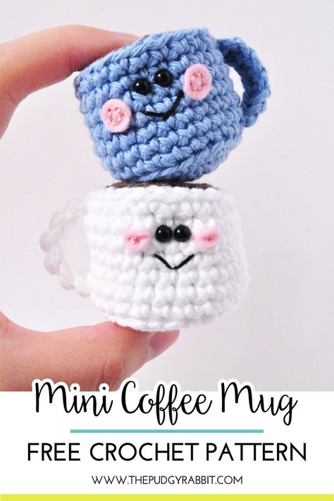 Mini coffee mug amigurumi pattern, download the free crochet pattern Mini Crochet Animals, Mug Crochet, Woodland Squirrel, Crochet Pincushion, Crochet Queen, Crochet Stuffies, Crochet Apple, Crochet Coffee, Kawaii Diy