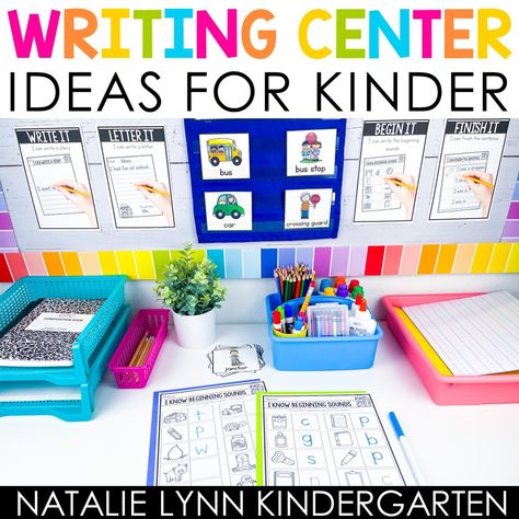 Kindergarten Centers Organization, Kindergarten Writing Center Ideas, Writing Station Kindergarten, Center Ideas For Kindergarten, Writing Center Organization, Writing Center Ideas, Kindergarten Writing Center, Classroom Writing Center, Centers In Kindergarten