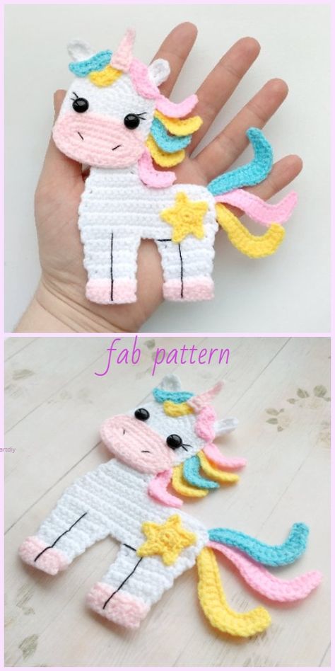 Crochet Unicorn Applique Crochet Pattern Applique Crochet Patterns Free, Applique Crochet Patterns, Crocheted Unicorn, Projek Mengait, Corak Krusye, Unicorn Applique, Motifs D'appliques, Crochet Unicorn Pattern, Crochet Applique Patterns Free