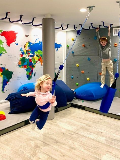 Indoor Playroom, Basement Playroom, Cool Kids Rooms, Kids Climbing, Indoor Climbing, Sensory Room, Playroom Design, Indoor Playground, Toy Rooms