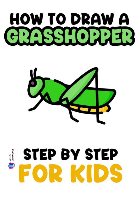 How to Draw a Grasshopper | Easy Drawing Guide for Kids Grasshopper Drawing, Learn Watercolor Painting, Learn Watercolor, Drawing Guide, Painted Rocks Diy, Guided Drawing, Easy Drawing, Basic Shapes, Learn How To Draw