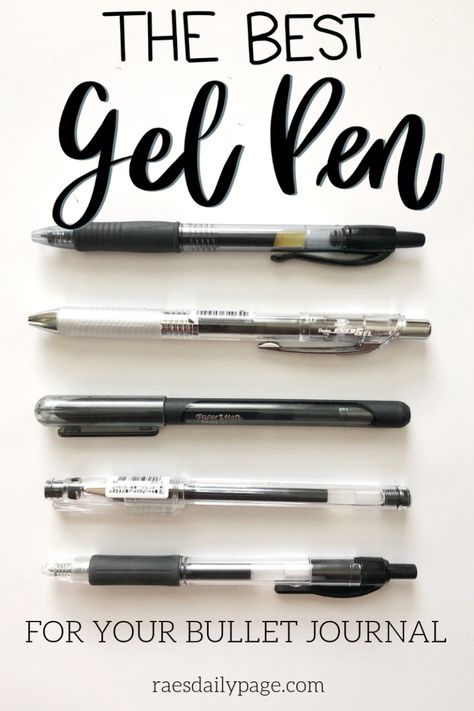 The Best Black Gel Pen - Rae's Daily Page Best Gel Pens, Bullet Journal Materials, Pens For Bullet Journaling, Best Writing Pen, Studying Stationary, Pen Brands, School Bag Essentials, Aesthetic Study, Daily Page