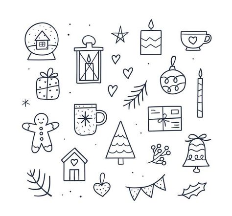 Cute Little Drawings Christmas, Mini Christmas Doodles, Snow Doodles Winter, Christmas Easy Doodles, Winter Simple Drawings, Drawings Christmas Doodles, Christmas Symbols Drawing, Christmas Mug Drawing, Christmas Present Doodle