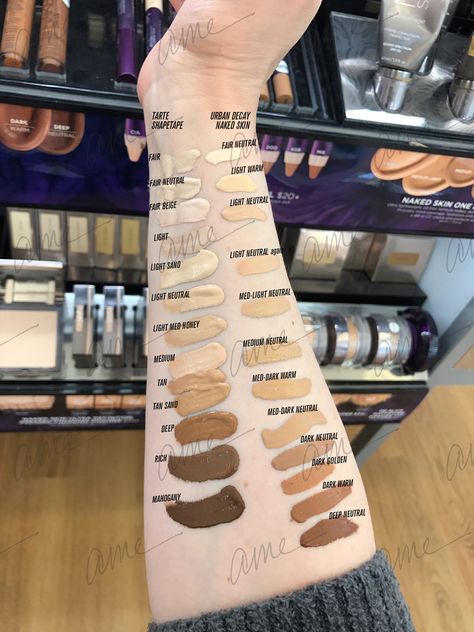 Tarte Shape Tape swatches on fair skin next to Urban Decay Naked Skin concealers Tarte Concealer Swatches, Shape Tape Concealer Swatches, Concealer Swatches, Tarte Concealer, Foundation Swatches, Tarte Shape Tape Concealer, Shape Tape Concealer, Face Base, Makeup Shades