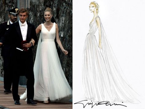 The bride wore five dresses Armani Wedding Dress, Dress Sketch, Wedding Dress Sketches, Beatrice Borromeo, Haute Couture Gowns, Lace Silk, Dress Sketches, Second Weddings, Civil Wedding