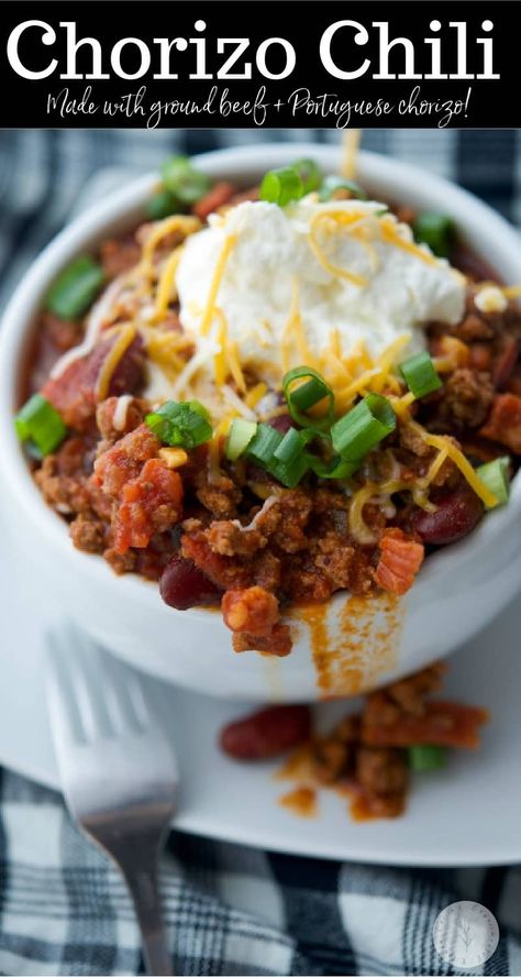 Chorizo Chili Recipe, Gf Dinners, Chorizo Chili, Chili Beef, Appetizing Food, Spicy Chili Recipe, Beef Chorizo, Chorizo And Potato, Veal Recipes