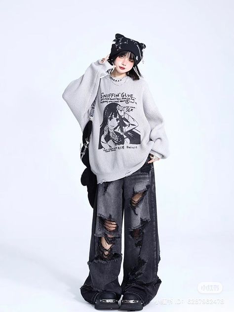 Peony Aesthetic, 2000s Japanese Fashion, Estilo Harajuku, Street Outfits, Aesthetic Streetwear, Super Outfit, Baggy Clothes, Kawaii Fashion Outfits, Tomboy Outfits