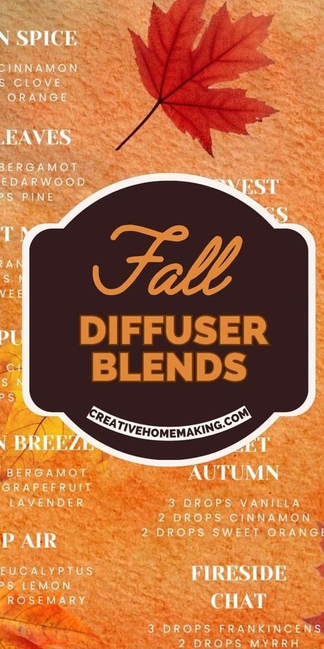 Transform your home into a fragrant autumn haven with our curated fall diffuser blends. Each blend is designed to evoke the beauty of the season, from warm spices to earthy notes. Perfect for relaxation and inviting guests, these blends are a must-try this fall! Save your favorites and get ready to enjoy the season! Autumn Diffuser Blends, Fall Essential Oils, Fall Diffuser Blends, Orange Clove, Cinnamon Oil, Lemon Rosemary, Cedarwood Oil, Clove Oil, Vanilla Essential Oil