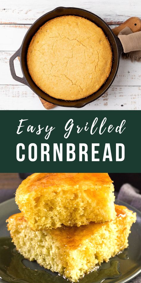 Cornbread On The Grill, Blackstone Cornbread, Cornbread On Blackstone, Baking Bread On A Gas Grill, Camp Cornbread, Camping Cornbread, White Cornmeal Cornbread, Campfire Cornbread, Grilled Cornbread