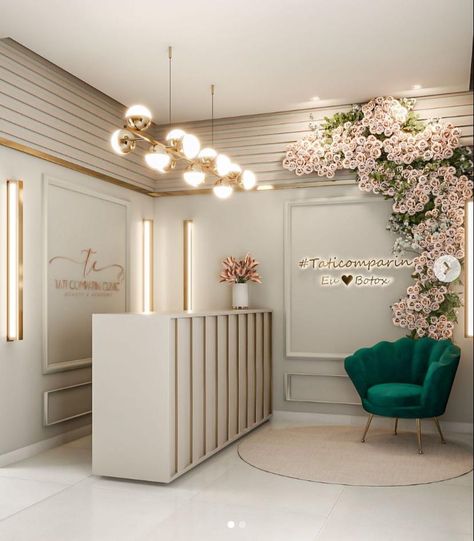 Cosmetic Clinic Interior Design, Aesthetician Room Decor, Aesthetician Room, Business Office Interior Design, Home Hair Salons, Spa Reception, Spa Rooms, Cosmetic Clinic, Clinic Interior Design