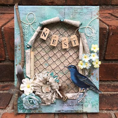 Christmas Canvas Art Diy, Diy Nest, Feathers Diy, Bird Paper Craft, Shadow Boxing, Mini Toile, Mixed Media Diy, Christmas Canvas Art, Altered Canvas