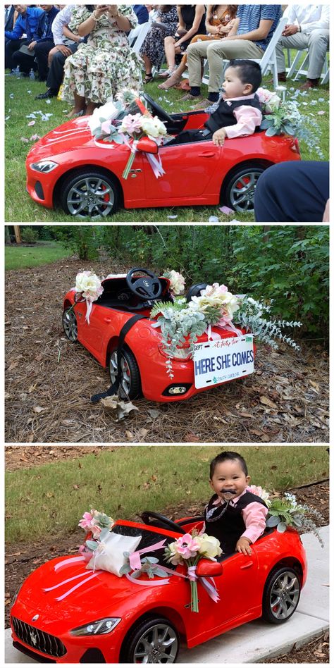 Ring Bearer Toy Car, Baby Ring Bearer Ideas, Ring Bearer Wagon, Quince Centerpieces, Kids Power Wheels, Pub Wedding, Ring Boy, Cute Ring, Wedding Entrance