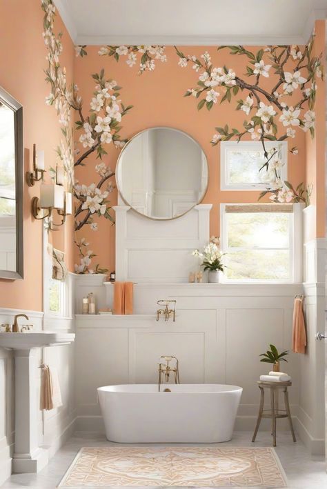 Experience the calming essence of the Orange Blossom Bliss in your bathroom with soothing floral decor, complemented by BM 2165-30. Dive into serenity. #Ad #homedecor #homedesign #bathroom #Painthome interiorarchitecture best Wall Colors for Bathroom Colors Bright Room Colors best colors combinations bathroom bathroom Remodeling Modern Paint Colors 2024