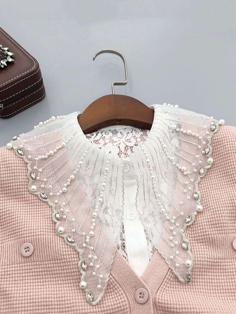 Shirt Collar Embellishment, White Collar Necklace, Dickey Collar, Pearl Shirt, Fancy Collar, Istoria Modei, Half Shirt, Pearl Lace, Lace Accessories