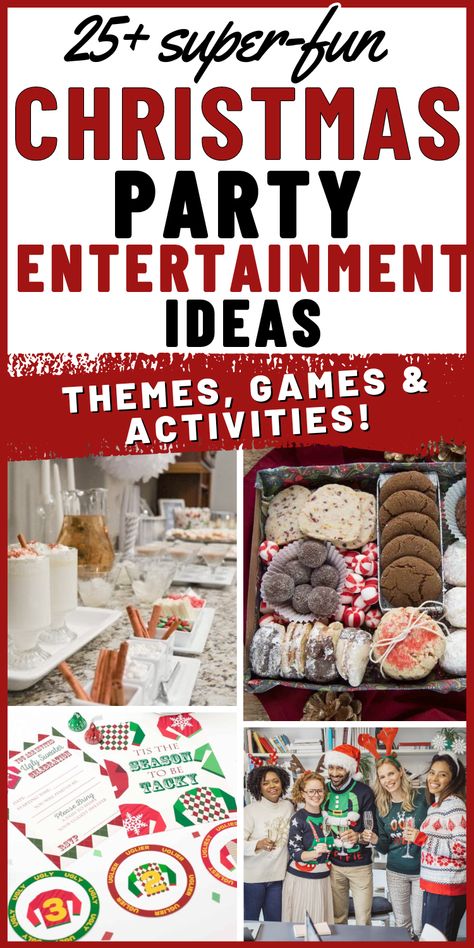 Everything you need for an epic Christmas party made easy! If you need entertainment and fun things to do at a Christmas party & how to put it together, look here! Get Christmas ideas for decorations, food, themes, activities, family-friendly party games, and favors! Save yourself time & get all the Christmas party ideas in one place! Christmas Decoration Party Ideas, Christmas Activities For Large Groups, Xmas Pj Party Ideas, Christmas Party Large Group, Christmas Party Activity Stations, Bad Moms Christmas Party Ideas, Neighbor Christmas Party Ideas, Christmas Party Contests, Types Of Christmas Parties