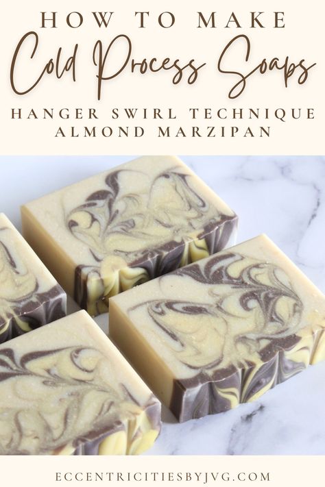 Learn how to make this almond marzipan cold process soap perfect for any season. How to make Autumn and summer cold process soap. DIY cold process soap with colloidal oatmeal and kaolin clay. This is a gorgeous hanger swirl design cold process soap to make at home. Cold process soap DIY techniques and cold process soap design ideas. Cold process soap free recipe and DIY. Cold process soapmaking video DIY with full recipe and lots of instructions. How to make cold process soap at home. Cold Process Soap Techniques, Almond Marzipan, Homemade Cold Process Soap, Cinnamon Bites, Cold Process Soapmaking, Soap Design Ideas, Cold Process Soap Designs, Almond Soap, Soap Design