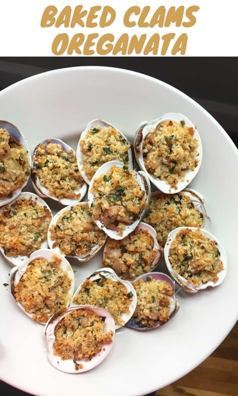 Clams Oreganata Baked, Clams Oreganata Recipes, Appetizers For Italian Dinner Party, Canned Clam Recipes, Baked Clams Recipe, Shrimp Oreganata Recipe, Clam Appetizers, Clams Oreganata, Oreganata Recipe