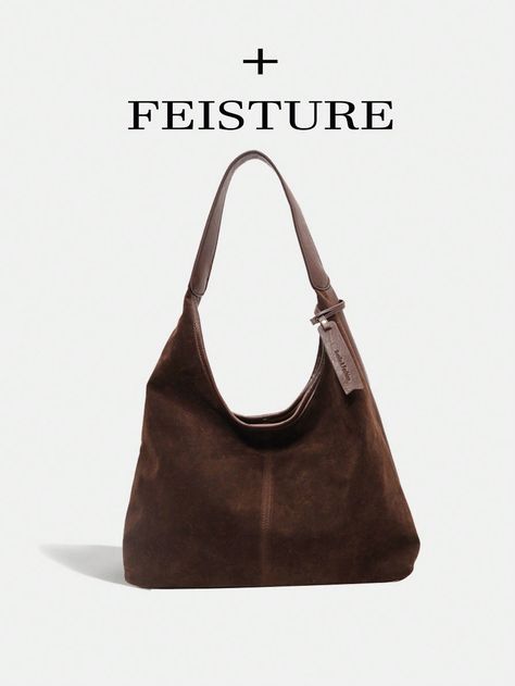 1pc FEISTURE Vintage Velvet One Shoulder Tote Bag Suitable For Girls, Ladies, College Students, Young Professionals And Office Workers, Great For Work, Business, Commute And School Coffee Brown Casual,Vintage,Unisex,Fashionable,Minimalist   PU Leather Plain,Textured Pattern Shoulder Tote Bag   Women Bags, size features are:Bust: ,Length: ,Sleeve Length: Handbag Sewing, Vintage Briefcase, Suede Tote Bag, Brown Tote Bag, Boots For Short Women, Suede Tote, Oversized Tote Bag, Brown Leather Totes, Brown Tote