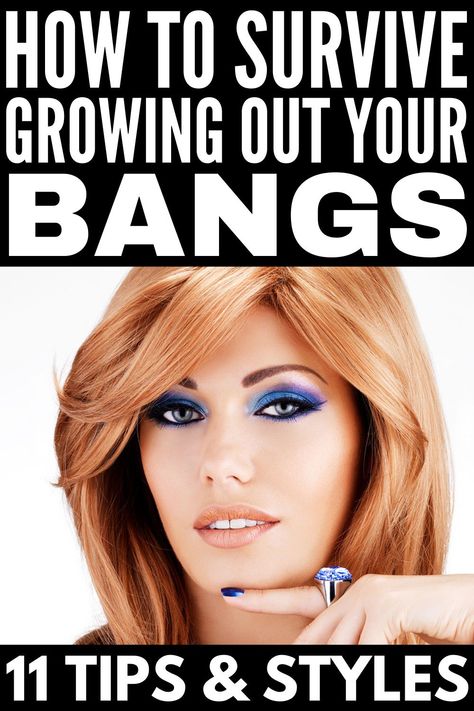 Ways To Style Bangs While Growing Out, How To Grow Out Your Bangs Fast, Tips For Growing Out Bangs, Cute Hairstyles For Growing Out Bangs, How To Wear Bangs While Growing Them Out, How To Style Hair When Growing Out Bangs, How To Grow Bangs Out, Growing Our Bangs Hairstyles, Grow Bangs Out Fast