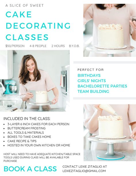 Cake Classes Ideas, Cake Decorating Class Ideas, Cake Course, Cameo Cake, Bakery Boutique, Cake Decorating Party, Dream Bakery, Cake Decorating Courses, Cakes Decorating