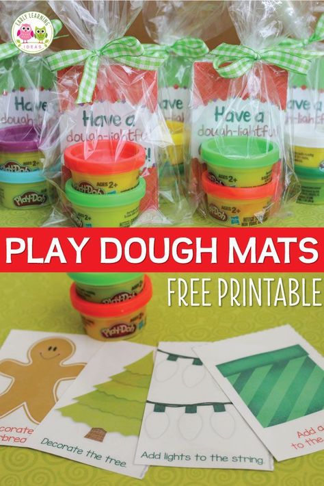 These free printable Christmas play dough mats make a great Christmas gift for students, a nice party favor, or a fun activity for a kids Christmas party. Just print, laminate, and cut and add play dough.....a printable gift tag is even included. This is Christmas Gift For Students, Christmas Play Dough, Christmas Stem Challenge, Play Dough Mats, Students Christmas, Dough Mats, Christmas Stem, Student Christmas Gifts, Christmas Kindergarten