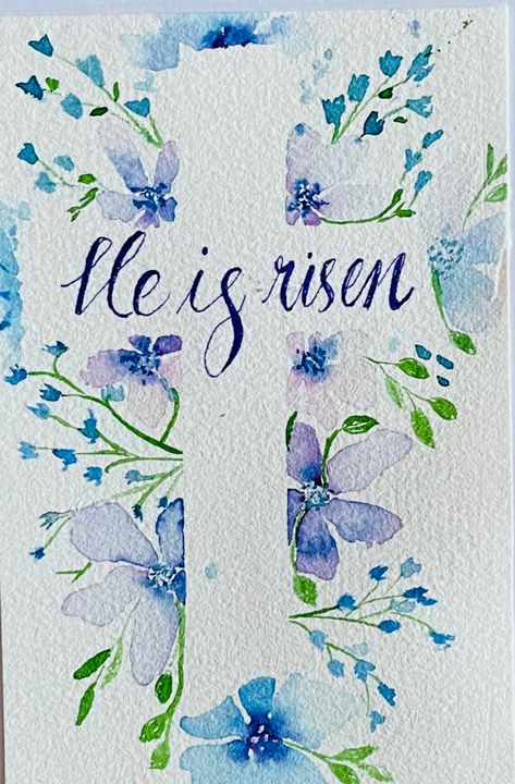 Easter Flower Painting, Simple Easter Watercolor Paintings, Easter Watercolor Cards Christian, Good Friday Watercolor, Watercolor Easter Art, Easter Watercolor Ideas, Easter Art Christian, Christian Easter Paintings, Easy Easter Watercolor Cards