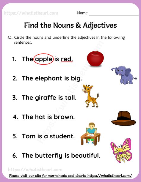 Find the Nouns & Adjectives Worksheets For Grade 1 Worksheets For Class 1, Kindergarten Adjectives, English Grammar For Kids, Adjectives Exercises, Nouns And Pronouns, Adjectives Worksheet, English Adjectives, Adjectives Activities, Presente Simple