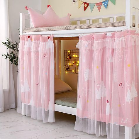 Bunk Bed Canopy Ideas, Curtains Bunk Bed, Hello Kitty Bunk Bed, Curtains For Bunk Beds, Curtain For Bunk Bed, Bunk Bed Privacy Ideas, Loft Bed With Curtains, Dorm Bunk Beds, Canopy Bedding