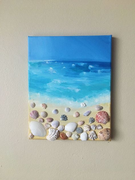 Beach Art Ideas, Beach Art Projects, Beach House Painting, Painting Seashells, Beach Art Diy, Seashell Art Diy, Beach Themed Crafts, Beach Craft, Art Coquillage