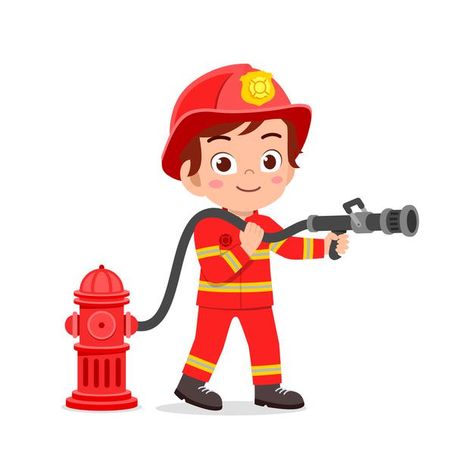 Happy cute little kid wearing firefighte... | Premium Vector #Freepik #vector Firemen Pictures, Fireman Kids, Fire Officer, American Firefighter, Zestaw Ikon, Sticker Template, Logo Vintage, Cycling Fashion, Fire Trucks