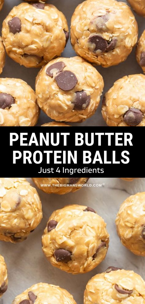 These peanut butter protein balls are the ultimate no bake snack using just 4 ingredients! 10 grams of protein each and NO added sugar needed. Easy Protein Snacks, Protein Energy Bites, High Protein Peanut Butter, Peanut Butter Protein Balls, Protein Balls Healthy, Peanut Butter Energy Balls, Low Fat Protein, Low Calorie Protein, Peanut Butter Bread