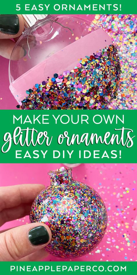 Glitter Ornament Ideas, Diy Glitter Ornaments, Glitter Crafts Diy, Vinyl Ornaments, Clear Plastic Ornaments, Clear Christmas Ornaments, Glitter Ornaments Diy, How To Make Glitter, Easy Ornaments