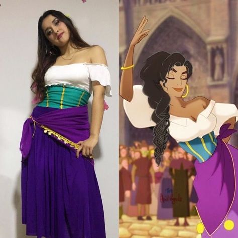 Halloween Women Characters, Disney Themed Costumes For Women, Esmeralda Halloween Costume, Diy Esmeralda Costume, Esmerelda Costume Diy, Disney Easy Costumes, Esmeralda Disney Costume, Disney Women Costumes, Disney Character Costumes For Women