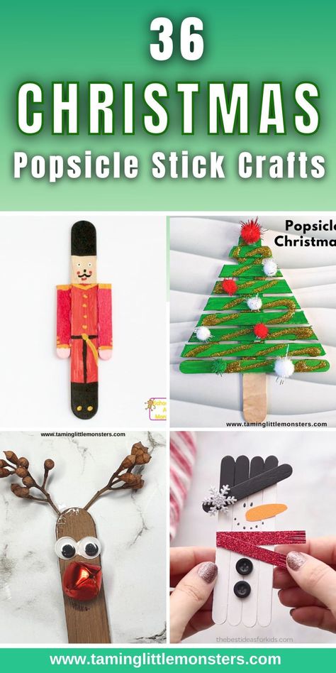 Popsicle Stick Christmas Ornaments Diy, Snowflake With Popsicle Sticks, Popsicle Stick Winter Crafts, Popsicle Christmas Trees, Wooden Craft Sticks Ideas, Craft Stick Angels, Child Crafts Ideas For Kids, Reindeer Popsicle Stick Ornament, Diy Popsicle Stick Ornaments