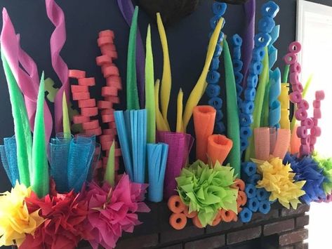 Coral from pool noodles | Shark themed birthday party, Vbs crafts, Sea birthday party Diy Coral, Ocean Vbs, Pool Noodle Crafts, Under The Sea Decorations, Ocean Birthday Party, Mermaid Theme Birthday Party, Ocean Birthday, Coral Decor, Vbs Themes