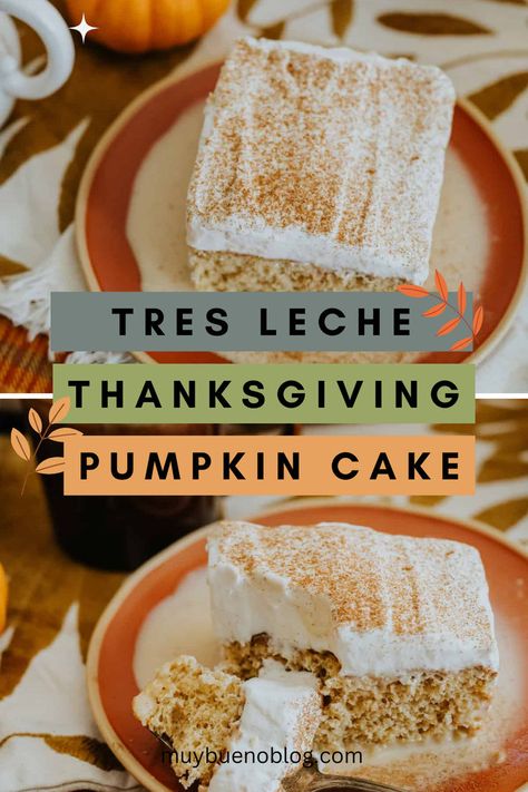 Do you love a classic Tres Leche cake? If so, you have to try this Tres Leche Thanksgiving cake that is full of warm pumpkin flavor in each bite. Whip this up for a satifying dessert that is crowd approved. Tre Leches Cake Recipe Easy Simple, Pumpkin Tres Leches Cake Recipe, Pumpkin Tres Leches, Pumpkin Tres Leches Cake, Authentic Breakfast, Tilapia Fish Tacos, Bueno Recipes, Thanksgiving Dessert Table, Amazing Cake Recipes