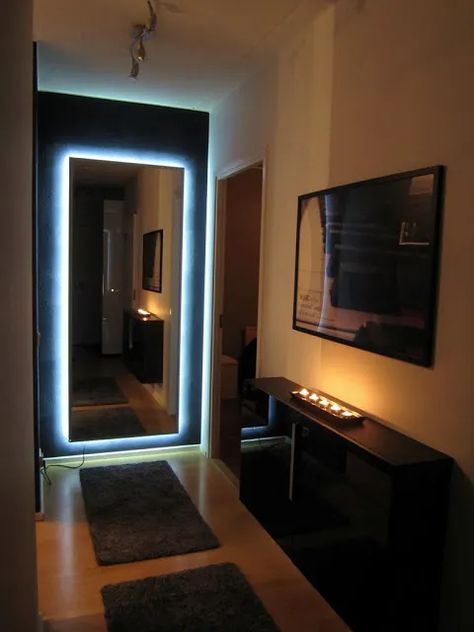 Hemnes Entryway Hack - IKEA Hackers Ikea Hovet Mirror, Hovet Mirror, Mirror Ikea, Ikea Mirror Hack, Mirror Hack, Carpet Room, Ikea Mirror, Led Lighting Bedroom, Ikea Living Room