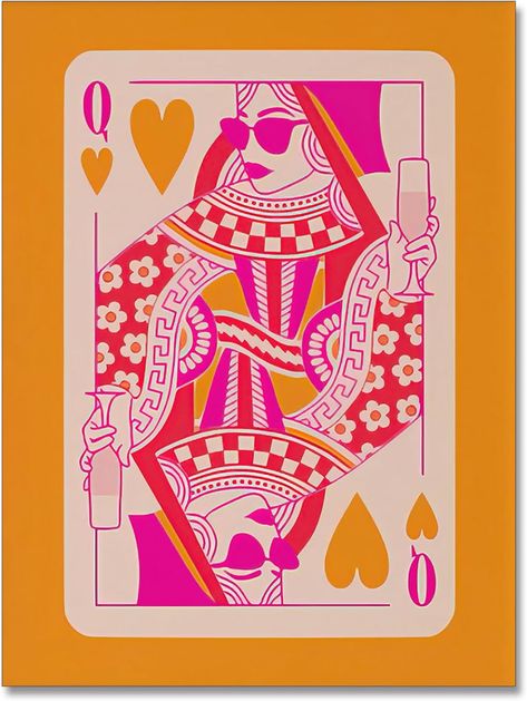 Funny Canvas Wall Art Orange Queen Hearts Poker Funky Poster Playing Card Trendy Casino Wall Decor for Bedroom Game Room 12x16 Unframed : Amazon.de: Home & Kitchen Cards Quotes Playing, Deck Of Cards Wall Art, Retro Playing Cards, Cards Poker Aesthetic, Poker Card Illustration, Queen Playing Card Art, Queen Card Art, Club Card Design, Playing Cards Poster