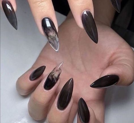 Witch Nails, Witchy Nails, Gothic Nails, Goth Nails, Grunge Nails, Black Nail Designs, Nails Polish, Black Nail, Dark Nails