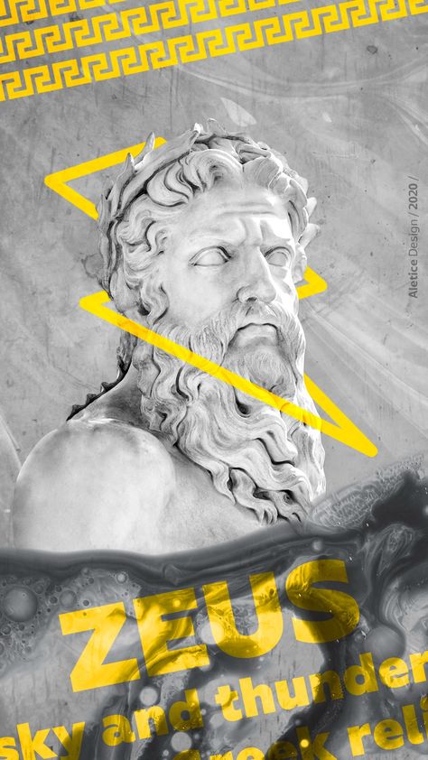 Statue Illustration Graphic Design, Greek Statue Graphic Design, Greek God Graphic Design, Greek Aesthetic Design, Zeus Graphic Design, Greek Design Graphic, Zeus Wallpaper Iphone, Greek Mythology Graphic Design, Greek Poster Design