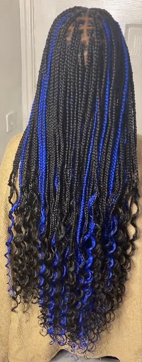 Pre Teen Hairstyles Black, Blue And Black Braids, Black Braids Hairstyles, Braids Blue, Peekaboo Braids, Blue Box Braids, Blue Hair Aesthetic, France Strasbourg, Black Box Braids