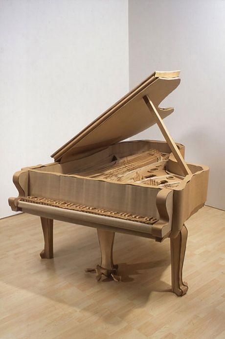 Awesome things made of cardboard Cardboard Sculptures, Cardboard Art Sculpture, Cardboard Props, Miniature Piano, Cardboard Model, Cardboard Design, Cardboard Toys, Cardboard Sculpture, Diy Bricolage