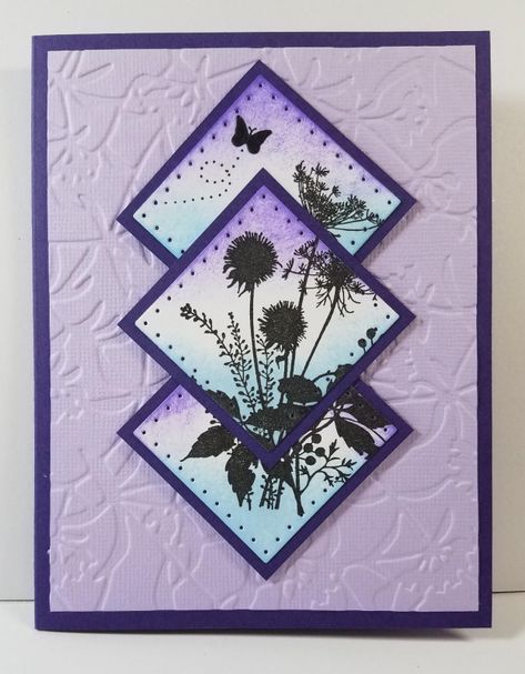 Purple Greeting Cards, Triple Stamping Cards, Purple Handmade Cards, Purple Cards Handmade, Purple Birthday Cards Handmade, Die Cut Cards Ideas Handmade, Homemade Cards Ideas Creativity, Aperture Cards, Abc Challenge