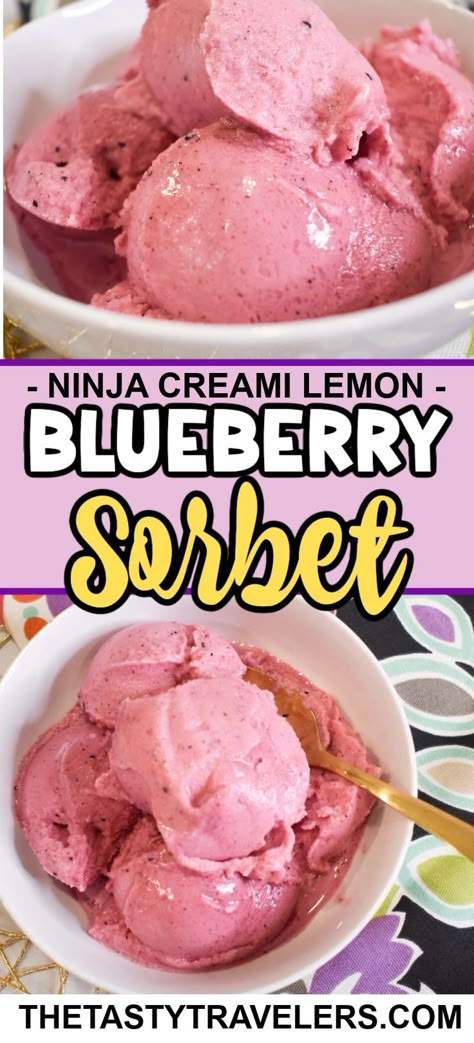 This Ninja Creami Lemon Blueberry Sorbet is one of the best easy sorbet recipes ever! This recipe is a combination of sorbet, Italian Ice, and lite ice cream. It’s sorbet because it’s made with fruit. Easy Sorbet, Fruit Sorbet Recipe, Italian Ice Recipe, Lemon Ice Cream Recipe, Lemon Sorbet Recipe, Ninja Creami Recipe, Blueberry Sorbet, Icee Recipe, Sorbet Recipe