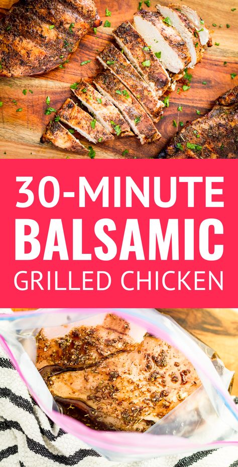 30-Minute Juicy Balsamic Grilled Chicken Marinade -- this healthy grilled balsamic chicken breast recipe makes the most juicy & succulent boneless skinless chicken EVER w/ just 4 ingredients + 10 minutes of marinating time! AND it's paleo & Whole30 compliant. | balsamic chicken marinade | balsamic vinegar chicken marinade | whole30 chicken breast recipes | whole30 chicken marinade | whole30 marinade  #whole30chicken #grilledchicken #grilledchickenrecipes #paleochicken #chickenmarinade Chicken With Balsamic Vinegar, Balsamic Vinegar Chicken Marinade, Chicken Marinade Balsamic Vinegar, Vinegar Chicken Marinade, Balsamic Chicken Marinade, Balsamic Chicken Marinades, Balsamic Chicken Breast, Whole 30 Chicken Recipes, Grilled Chicken Breast Recipes